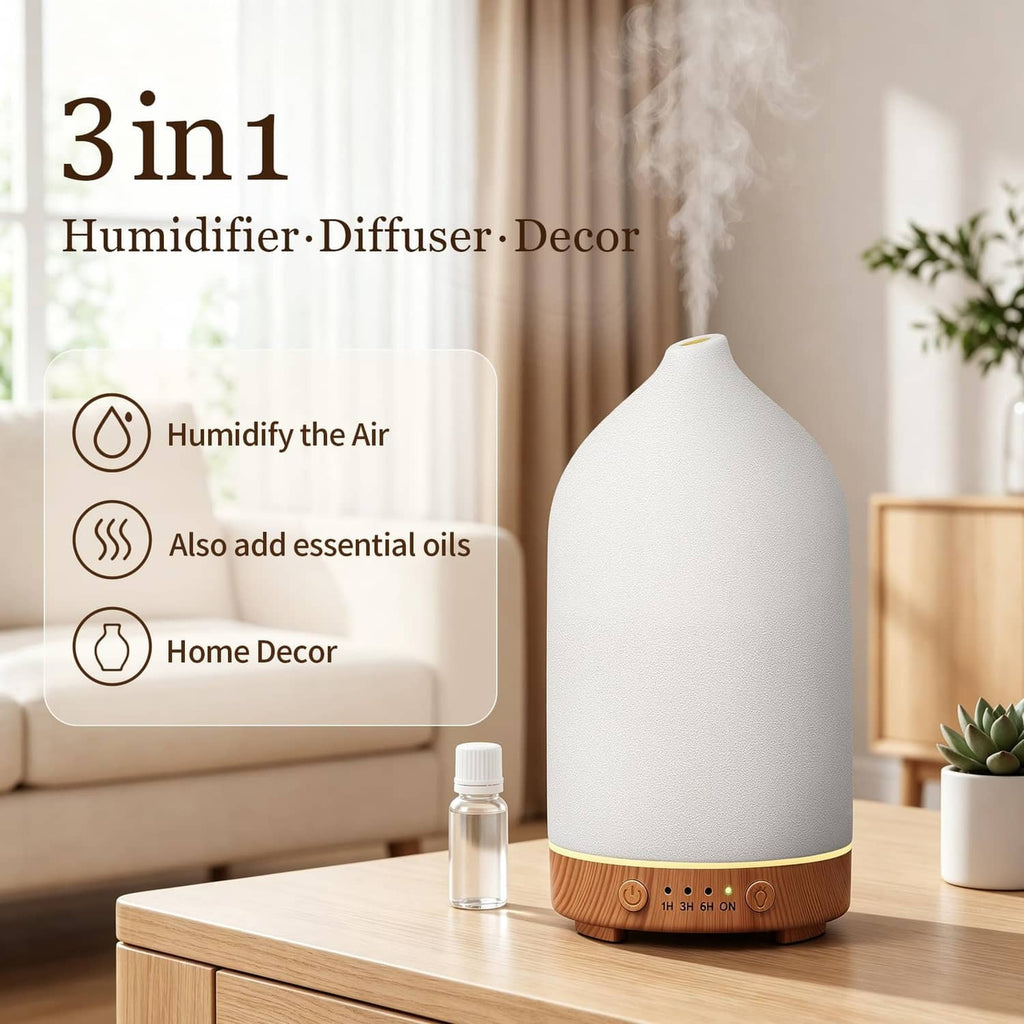 RivetOak Gooamp 200ML Ceramic Essential Oil Diffuser for Home, Stone 2 Pack, A-wood