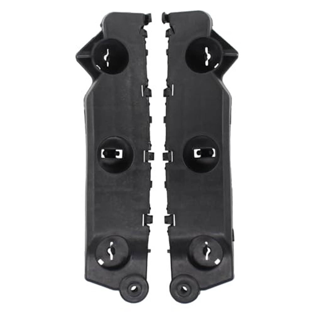 Front bumper bracket pair, black plastic with two large round openings and lower mounting pins.