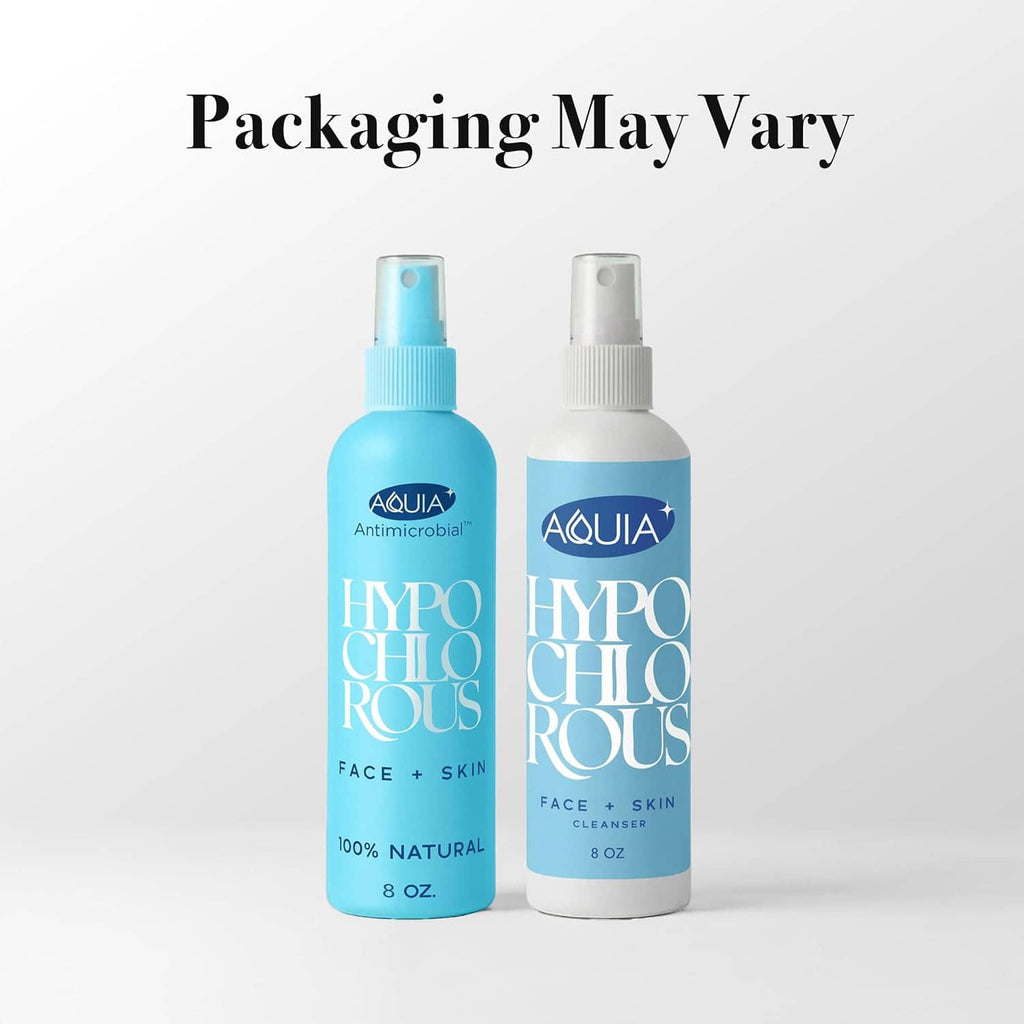 Hypochlorous acid face and skin spray bottles, two-pack in light blue and white