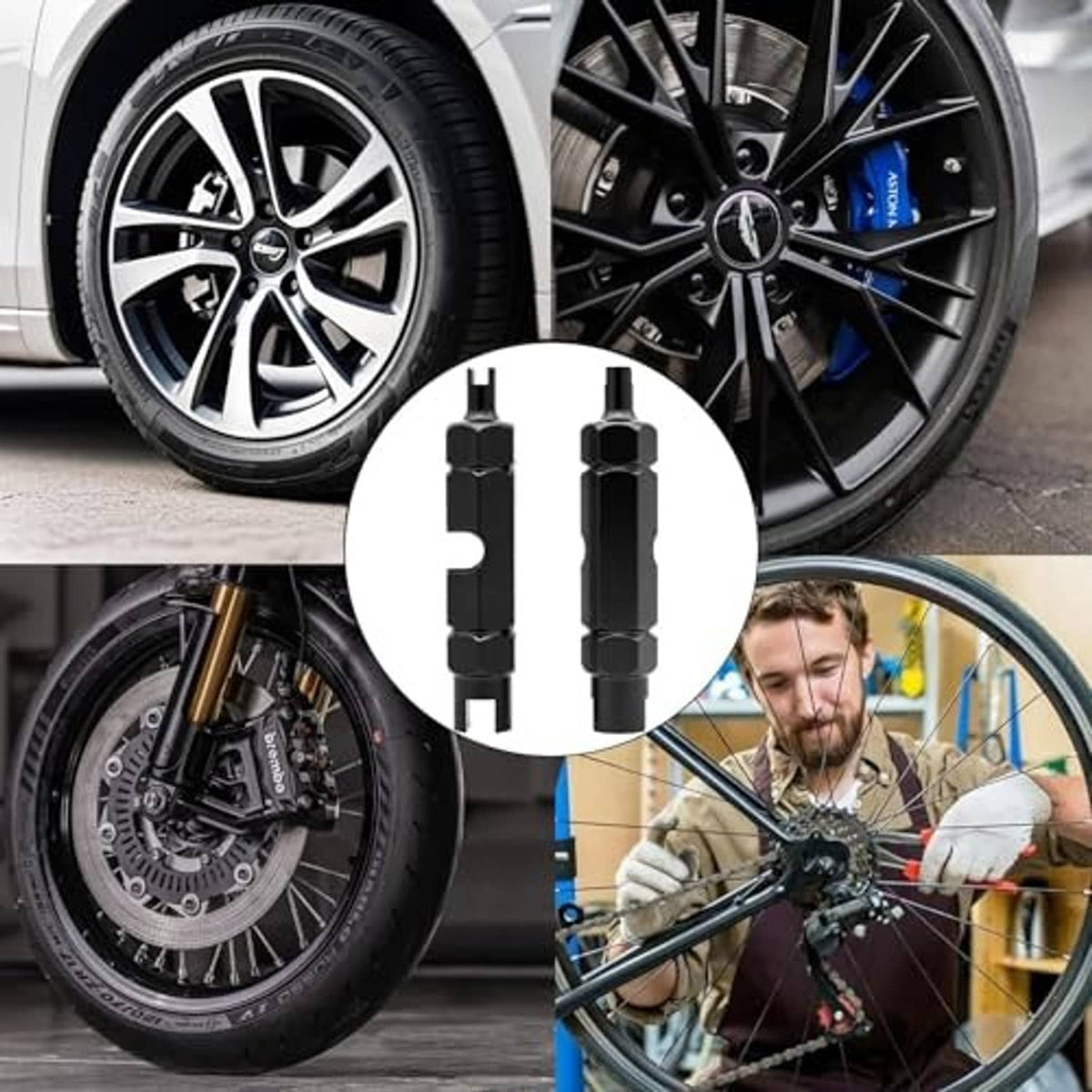 2-pack black Presta valve core removal tools with hex grips for bicycle tire valves