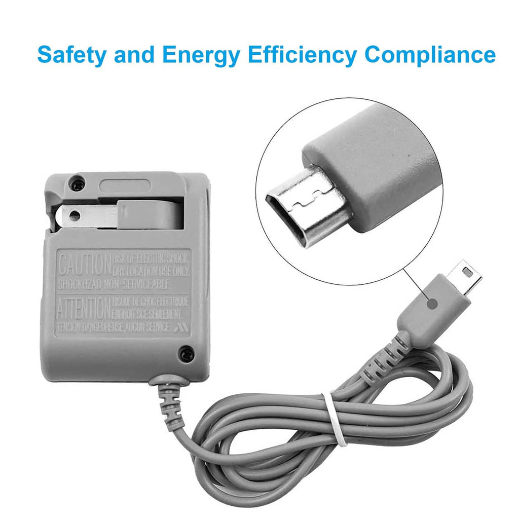 Gray AC adapter with foldable connector and coiled power cable for DS Lite charging