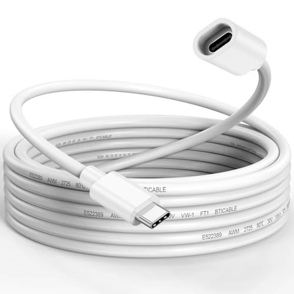 White USB-C extension cable with USB-C male connector and small strain relief