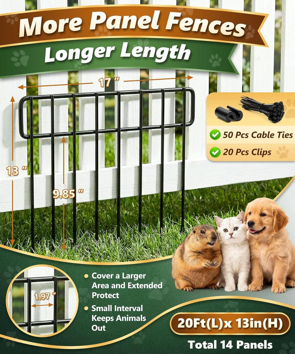 Garden anti-dig fence set with 14 panels, 20 ft length and 13 in height