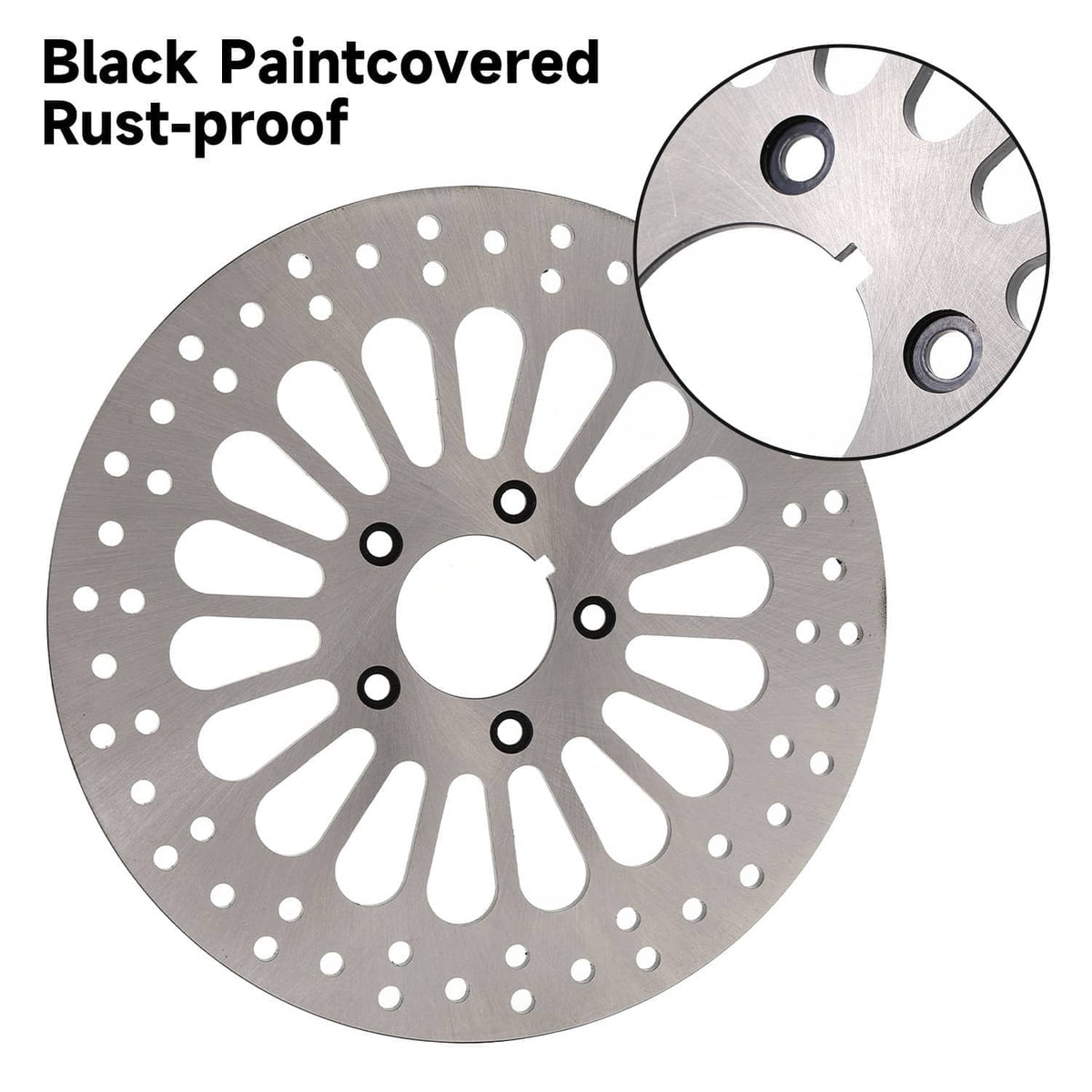 Single silver brake rotor disc with black rust-proof coating label style