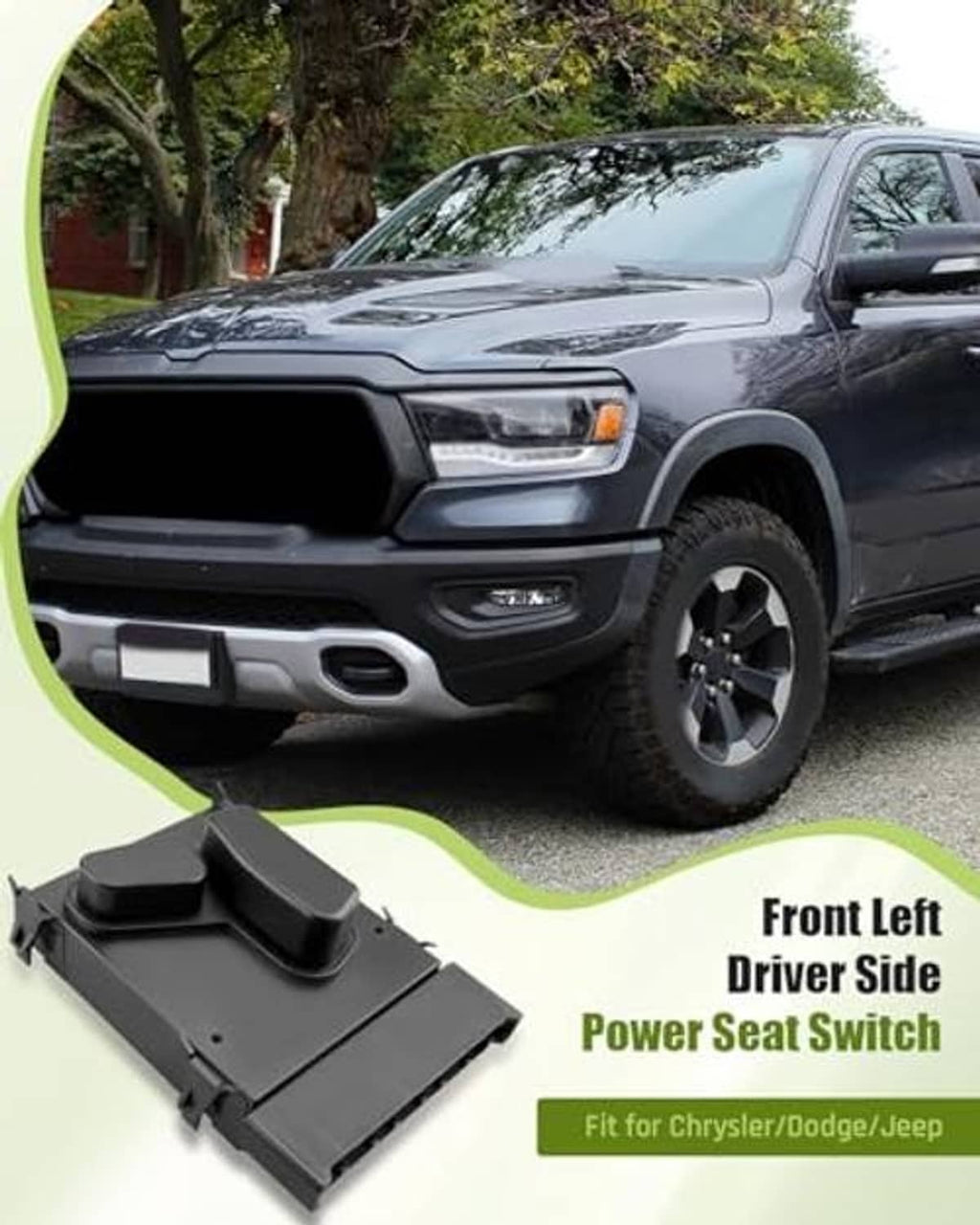 Black power seat switch control module with lever and side electrical terminals