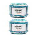Bernat Blanket stripes yarn balls, teal and white striped, 2-pack in banded label.