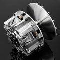 CVT primary drive clutch assembly with silver aluminum housing and large pulley plate