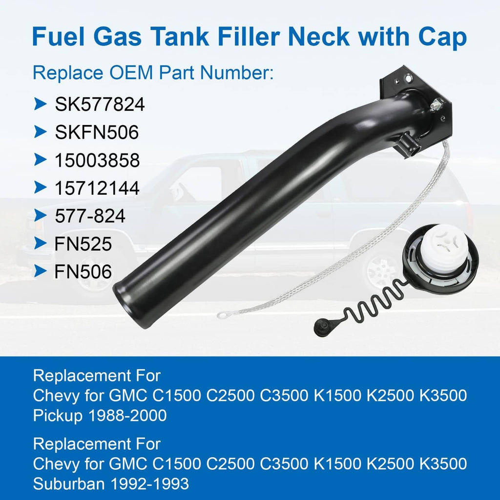 Fuel tank filler neck tube assembly with cap, tether cable, and spring retainer