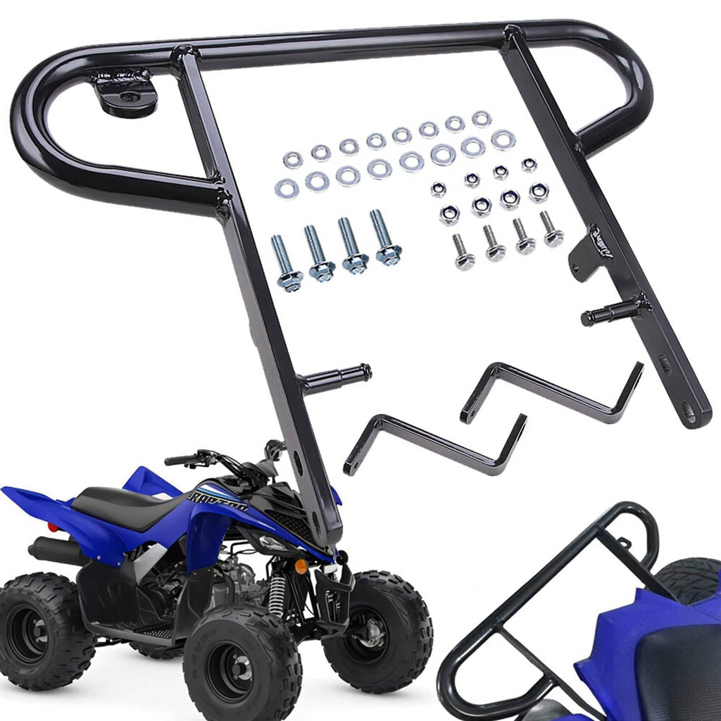 Rear wide aluminum grab bar with black finish and side handle loops, mounting plates