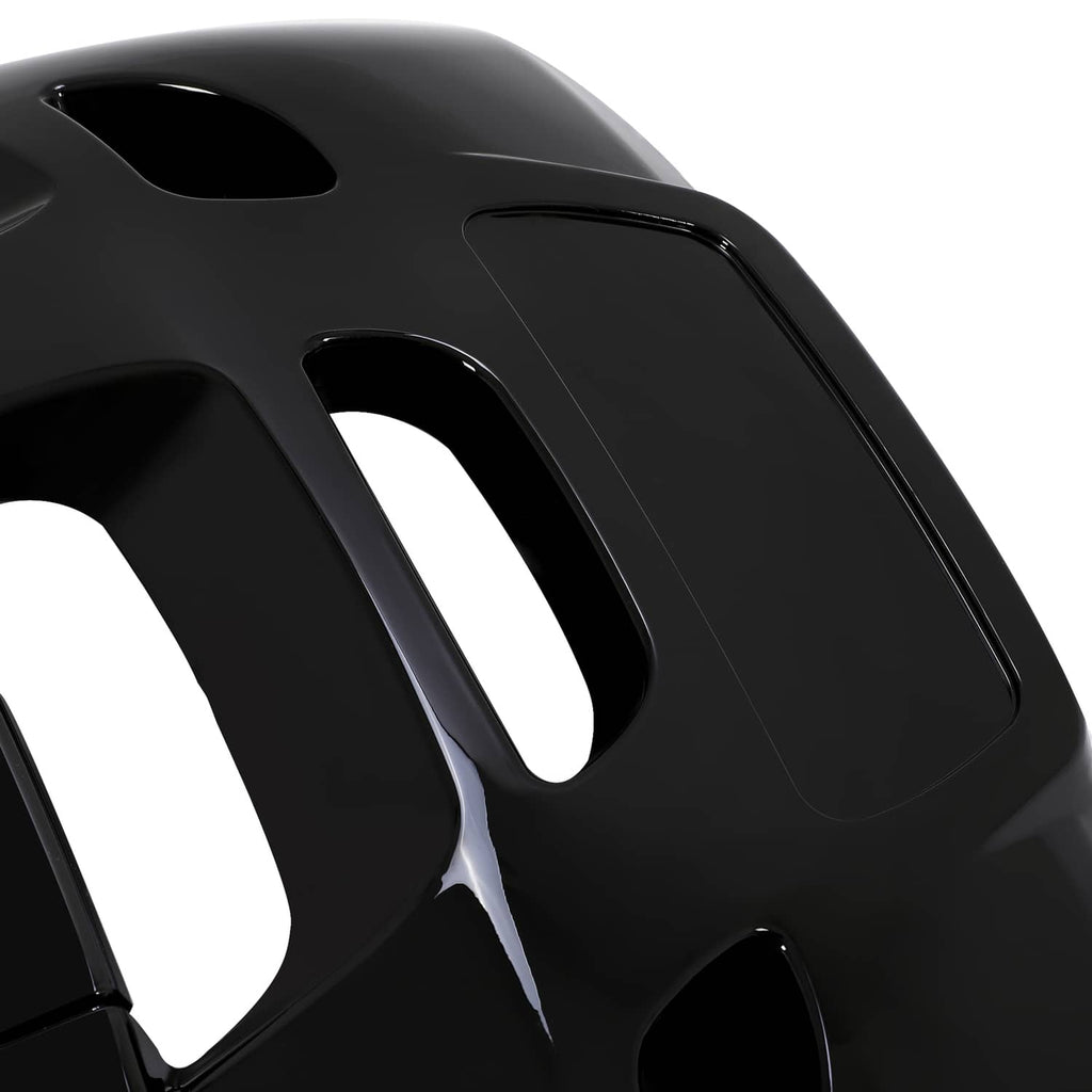 ABS outboard cowling airdam cap detail, black with curved vent opening and trim line