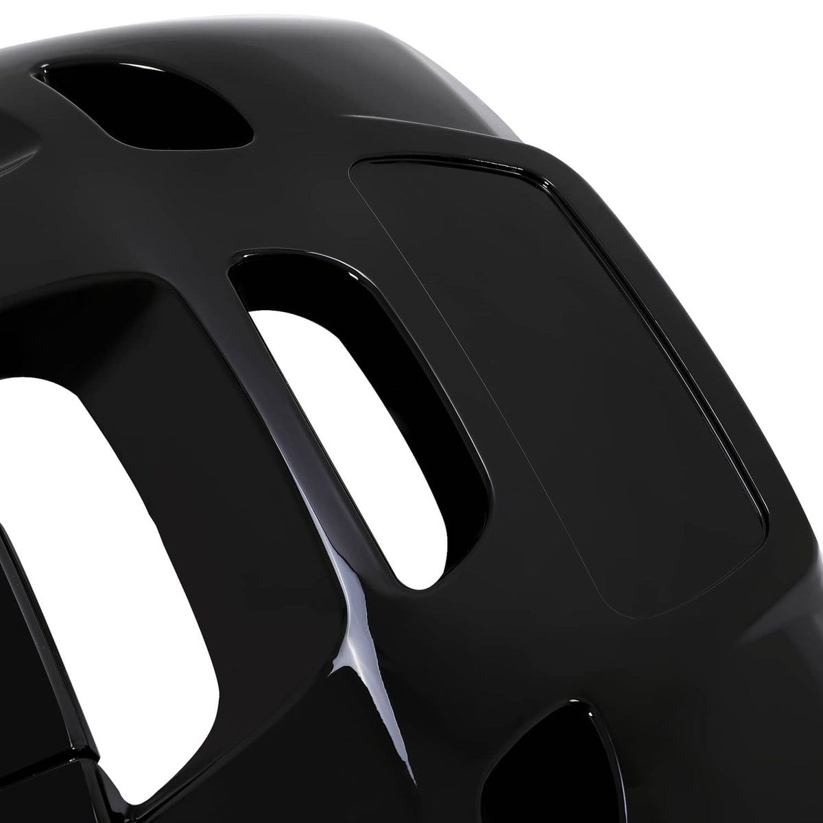 ABS outboard cowling airdam cap detail, black with curved vent opening and trim line