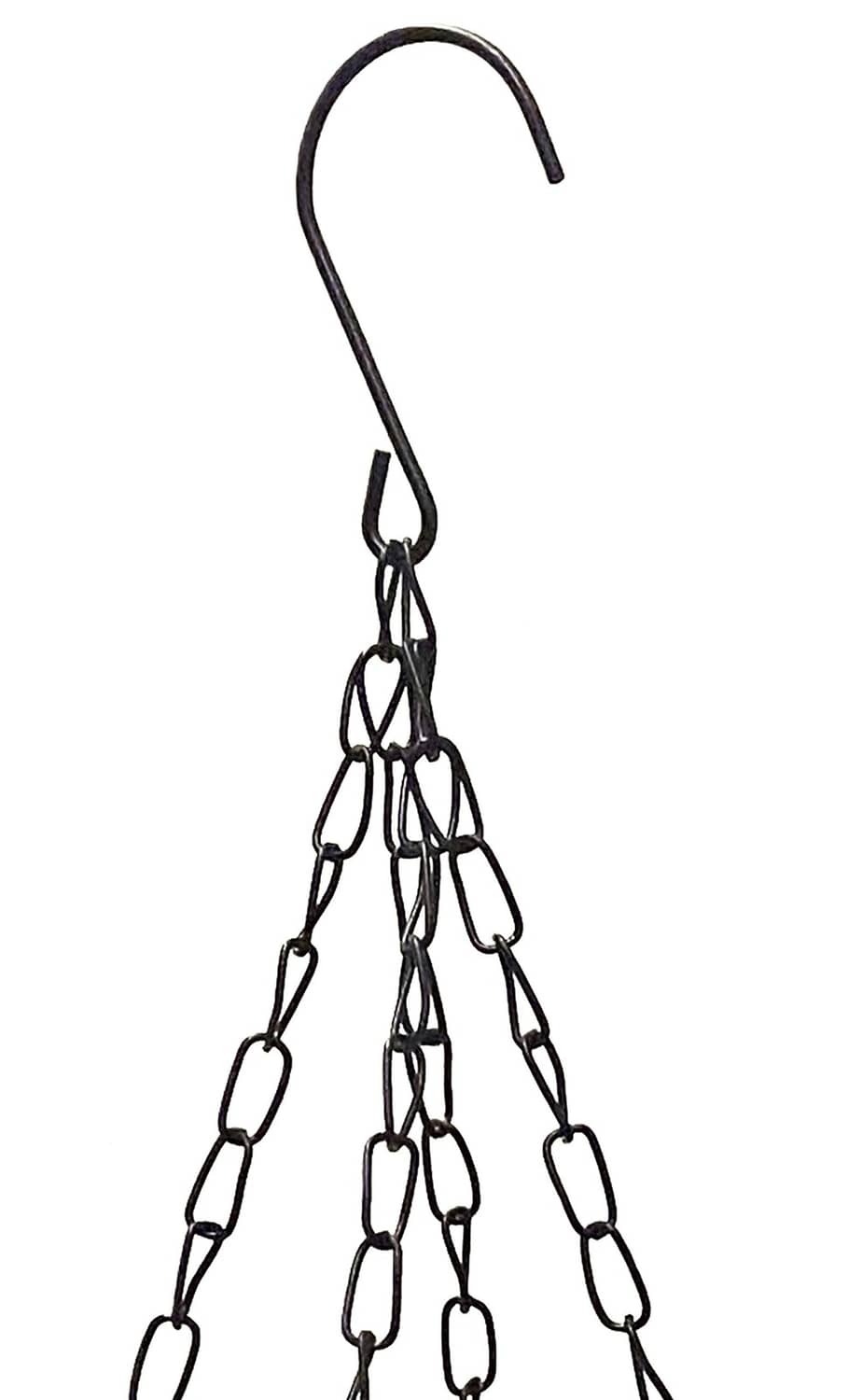 Black hanging bird feeder chain assembly with curved top hook