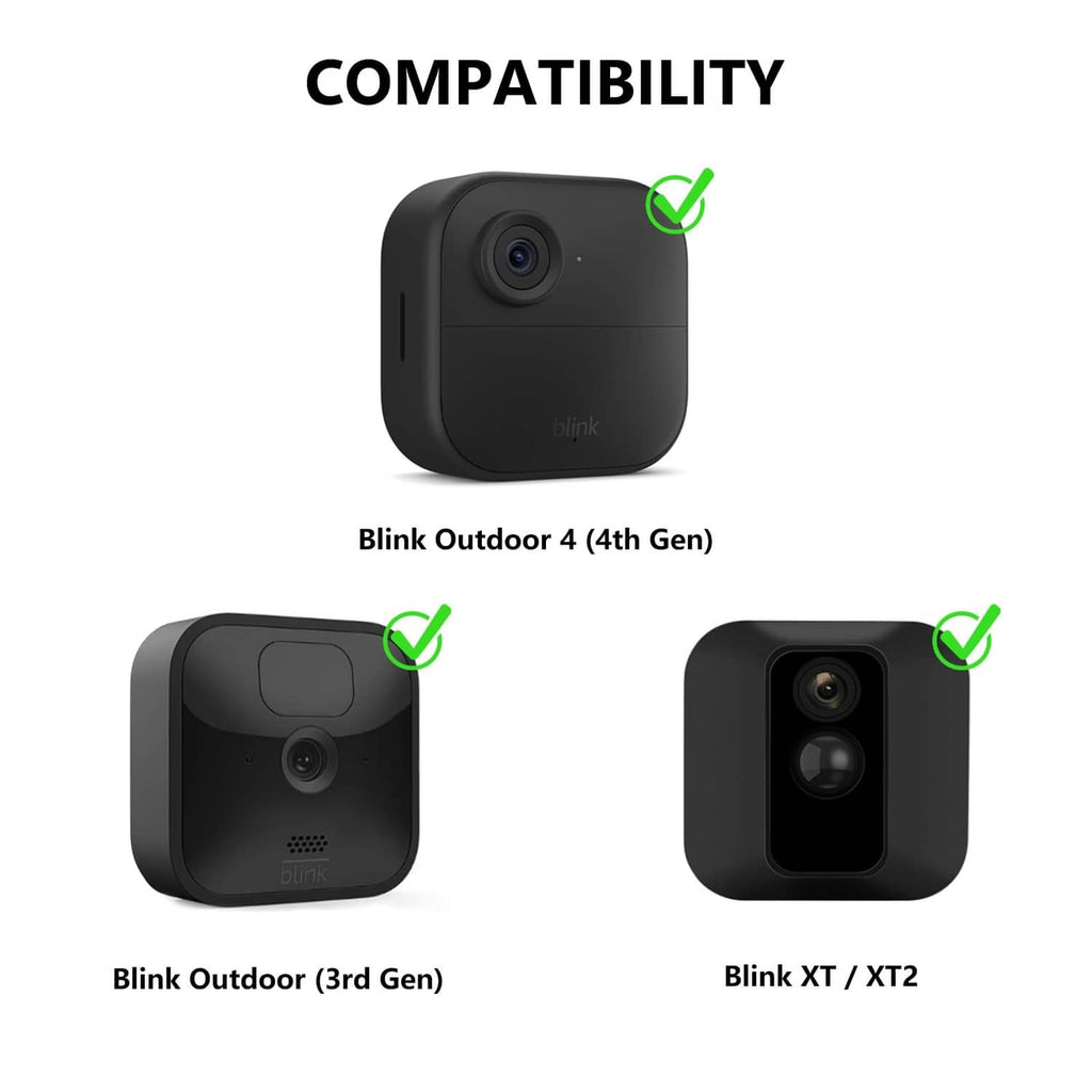 Black security camera compatibility display with green check marks