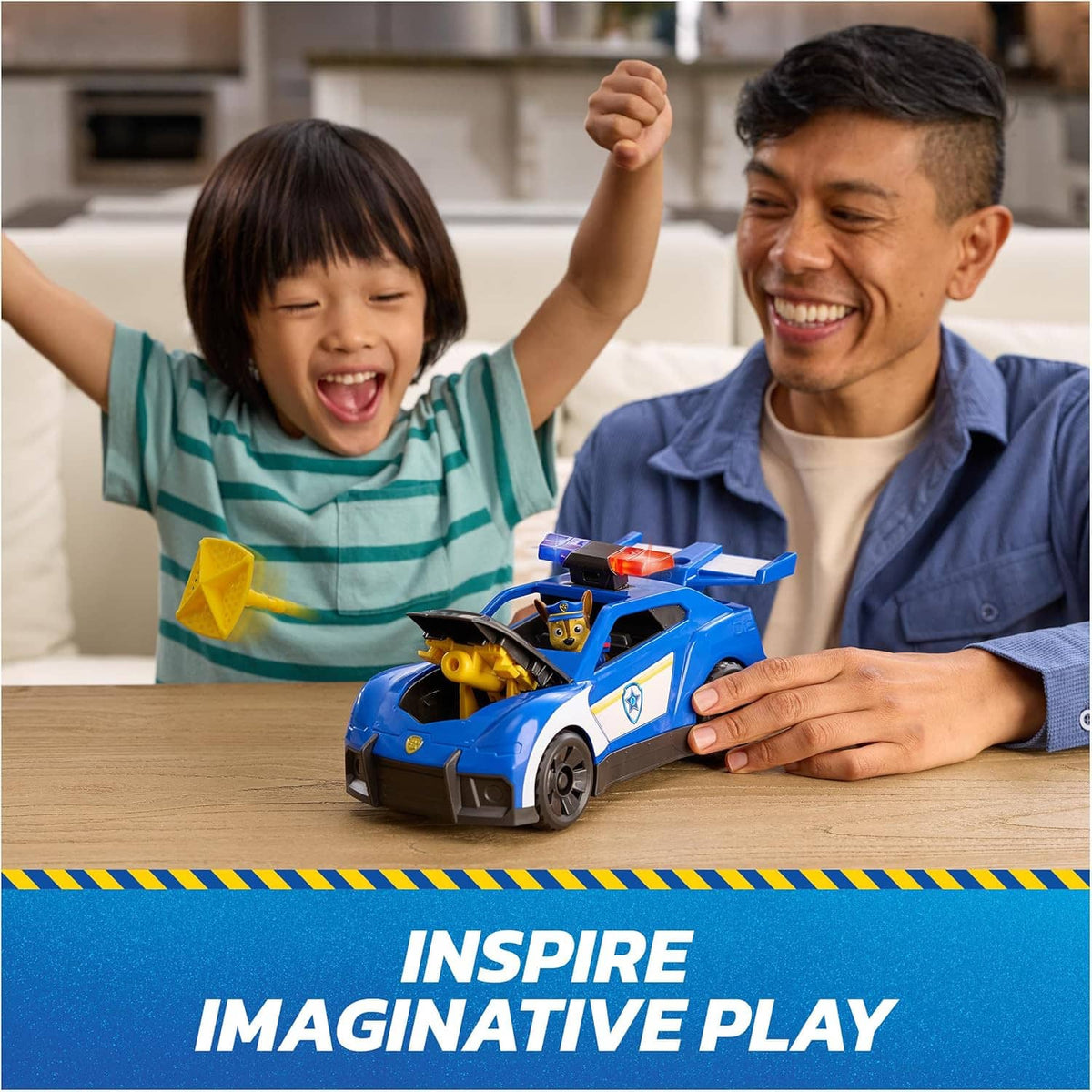 Paw Patrol blue Chase rescue cruiser toy car with Chase figure and flashing red light