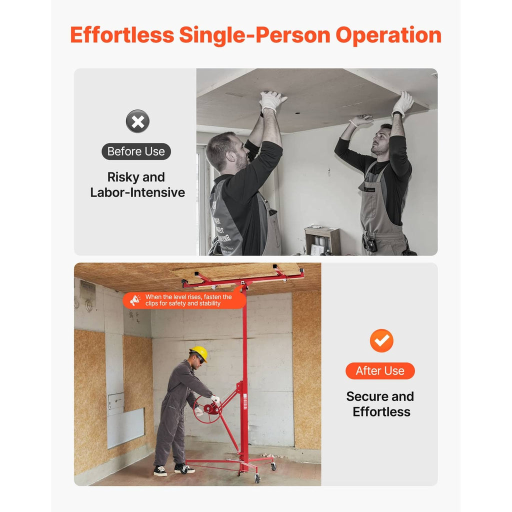 Drywall lifter hoist stand with winch wheel and four caster wheels