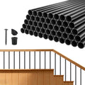 Black round aluminum deck baluster spindle bundle with mounting accessories and screws.