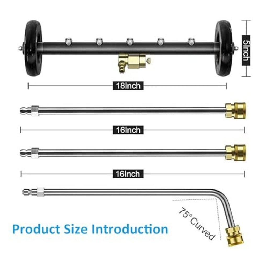 18-inch undercarriage cleaner with curved 75° nozzle end and two 16-inch extension lances
