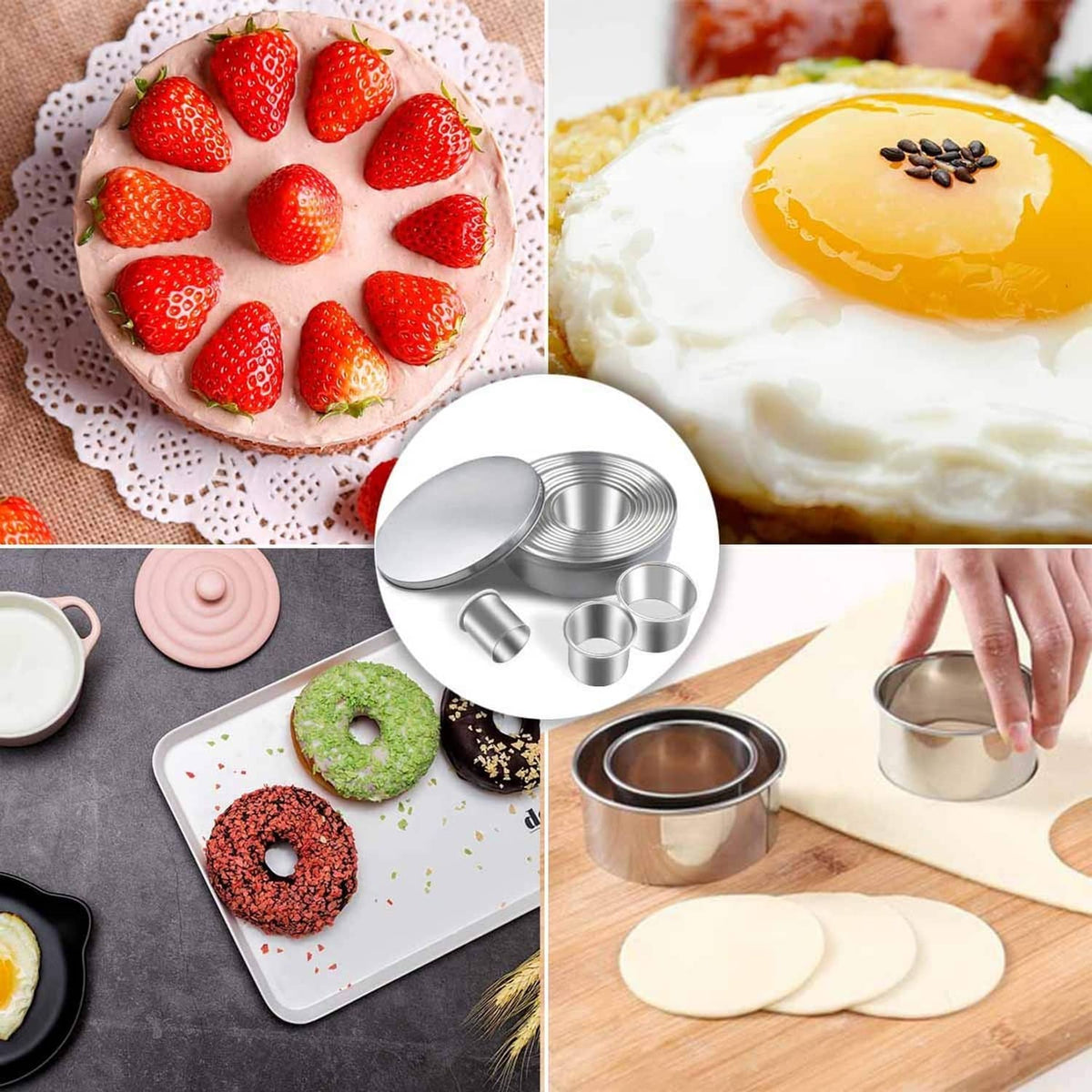 Stainless steel round cookie cutter set with multiple circular sizes