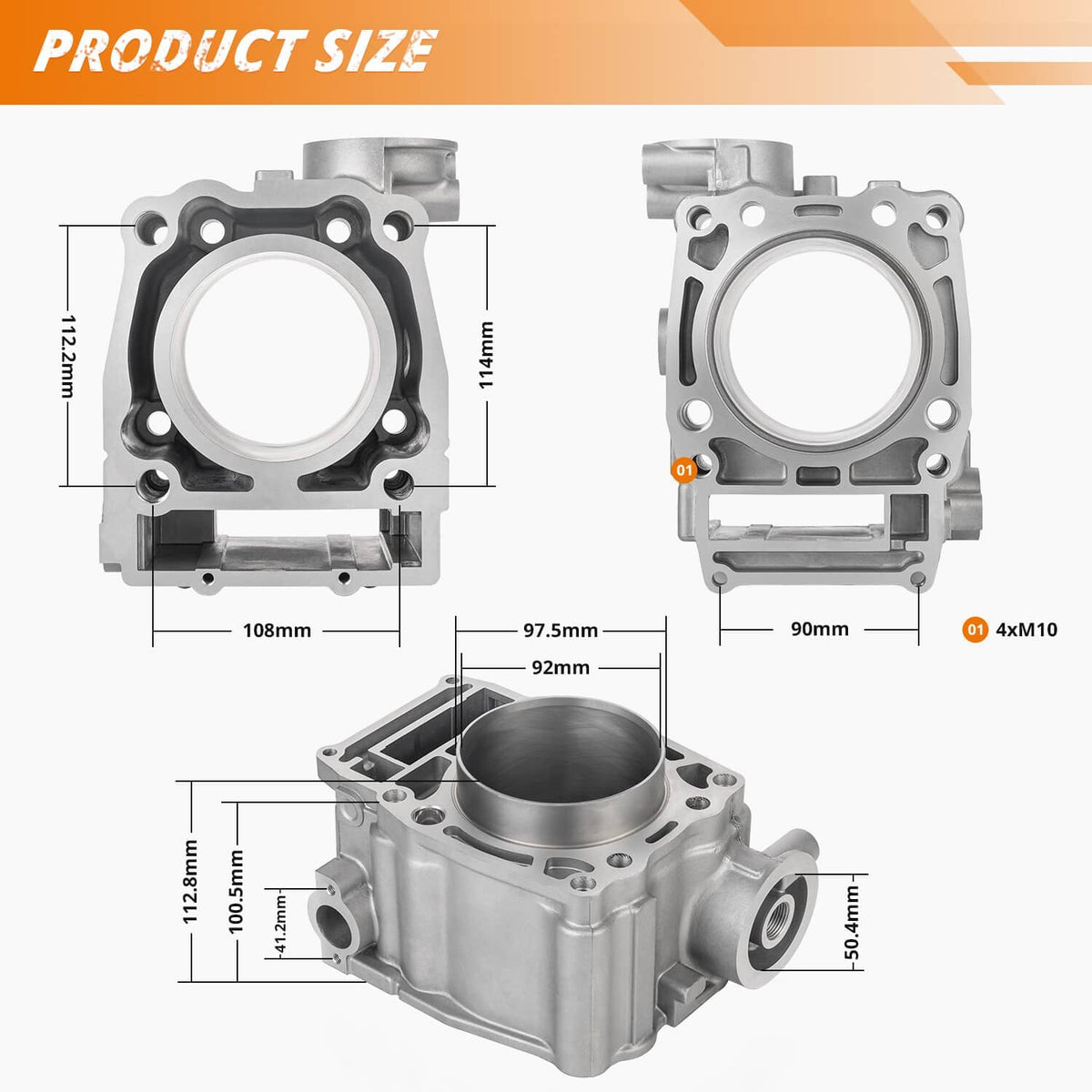 Cylinder top end kit size diagram showing cylinder, piston, and gasket outlines