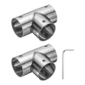 Silver 3-way structural pipe connector clamps with L hex key, two pieces