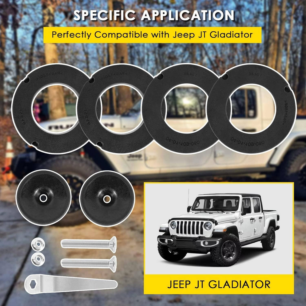 Front coil spring spacer set with multiple black rings and small mounting hardware