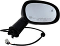 Right passenger side heated mirror with black housing, oval glass, and wiring harness