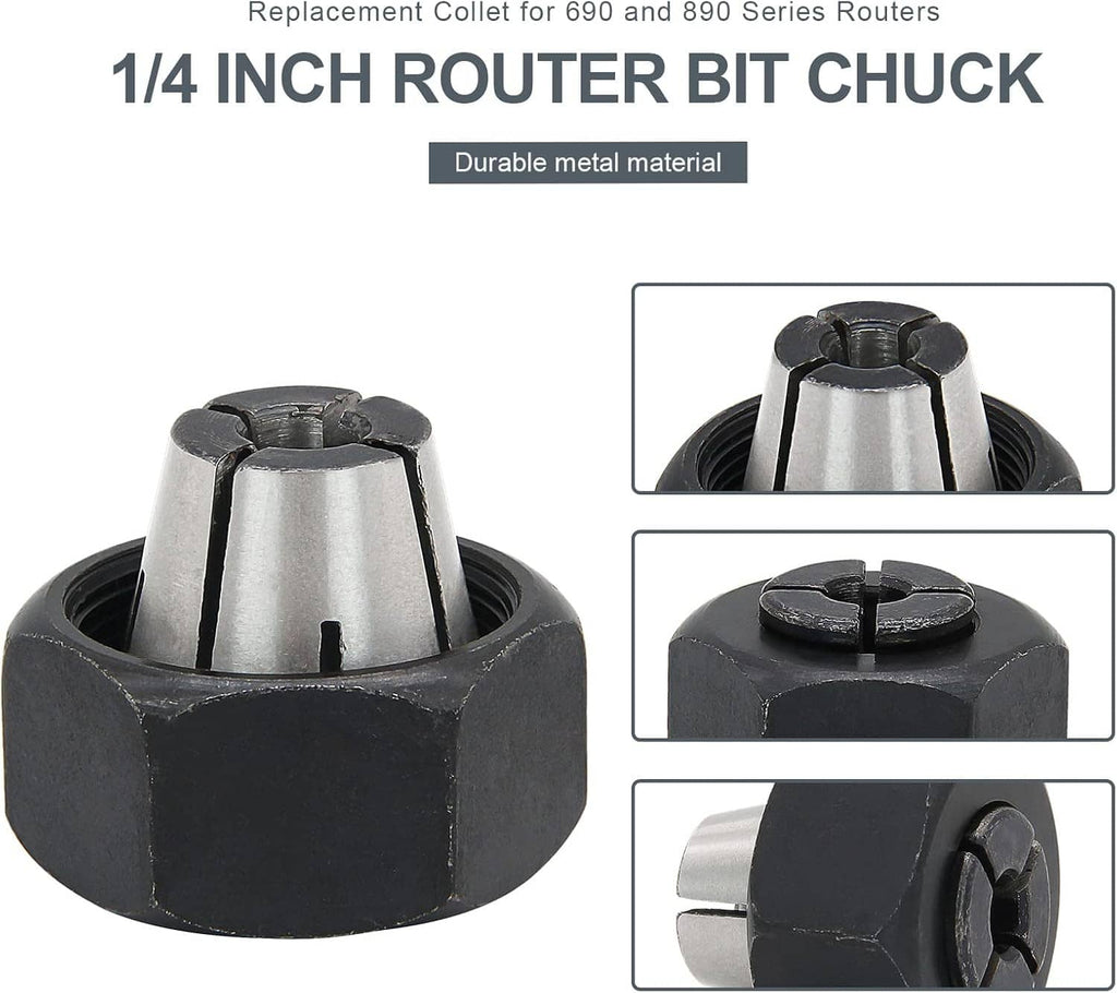 1/4-inch router bit chuck collet, black housing with silver metal insert