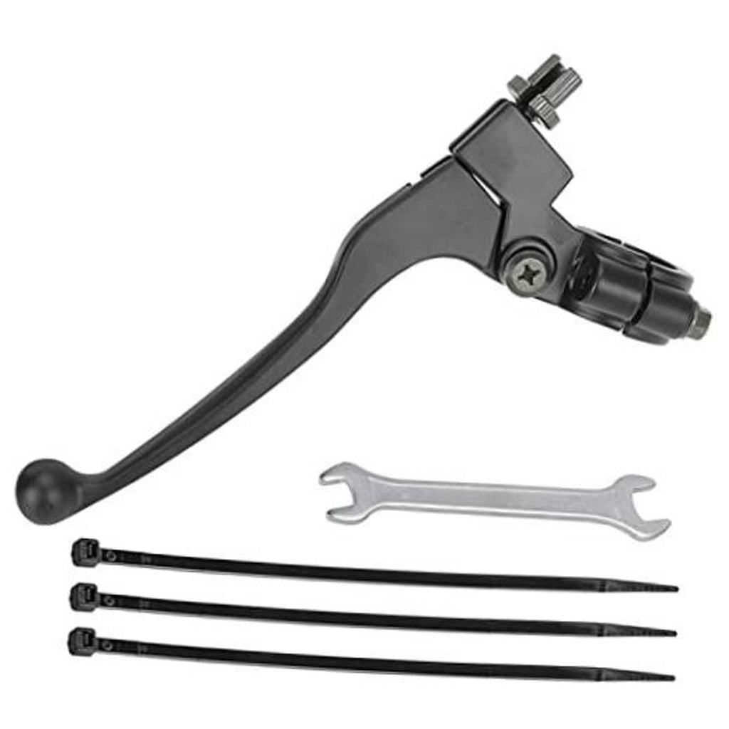 Left mini bike brake/clutch lever with mounting clamp and included wrench and bolts