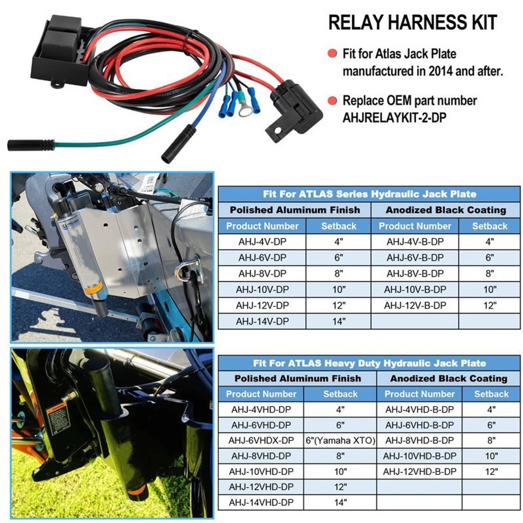 Relay harness kit with black modules, multicolor wires, and mounting brackets for atlas jack plate