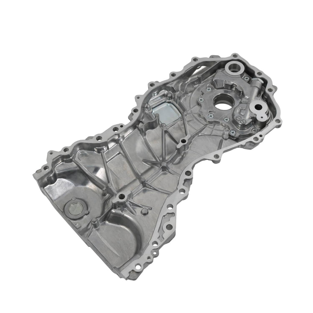 Oil pump housing with circular openings and ribbed internal passages
