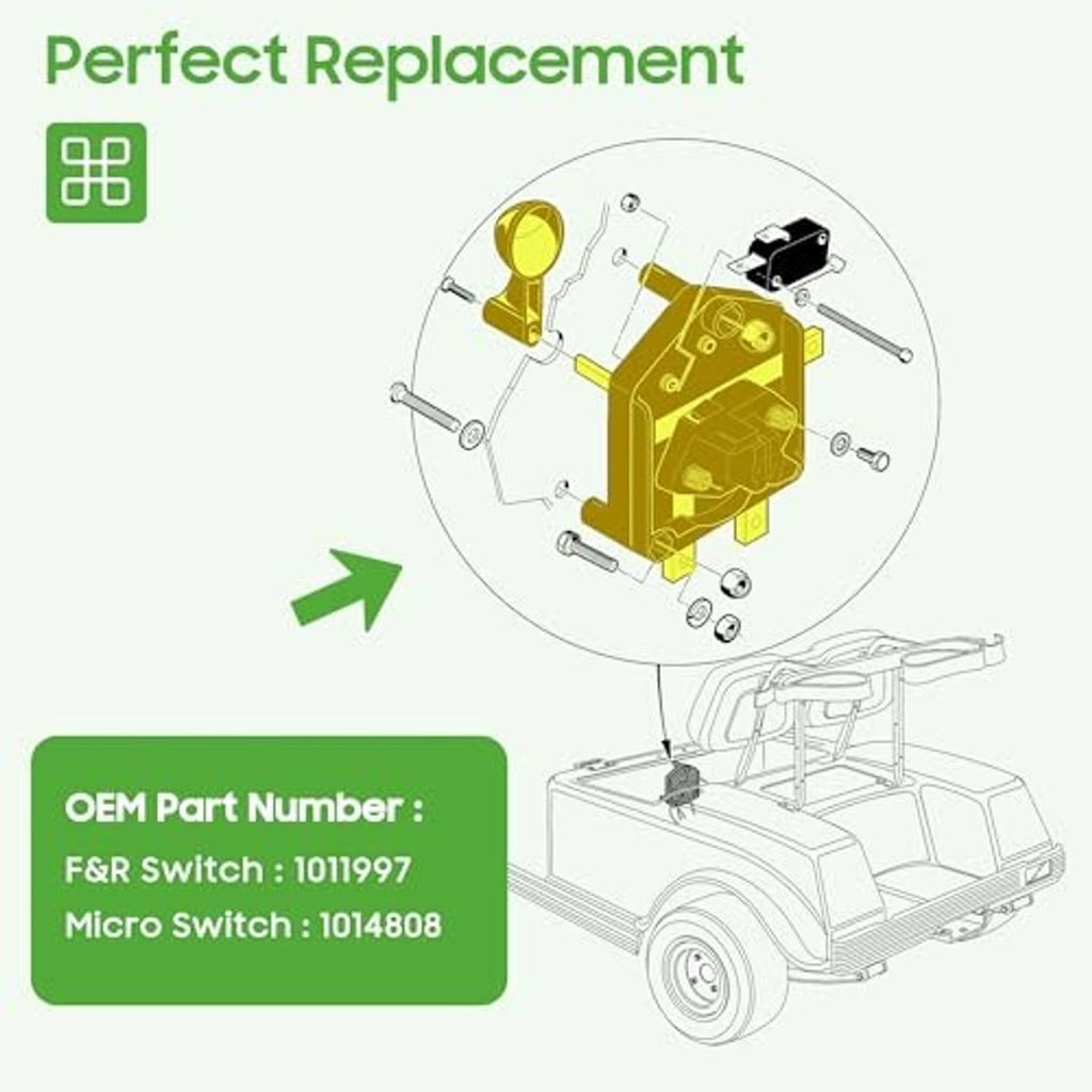 Replacement switch diagram with OEM part numbers for F&R switch 1011997