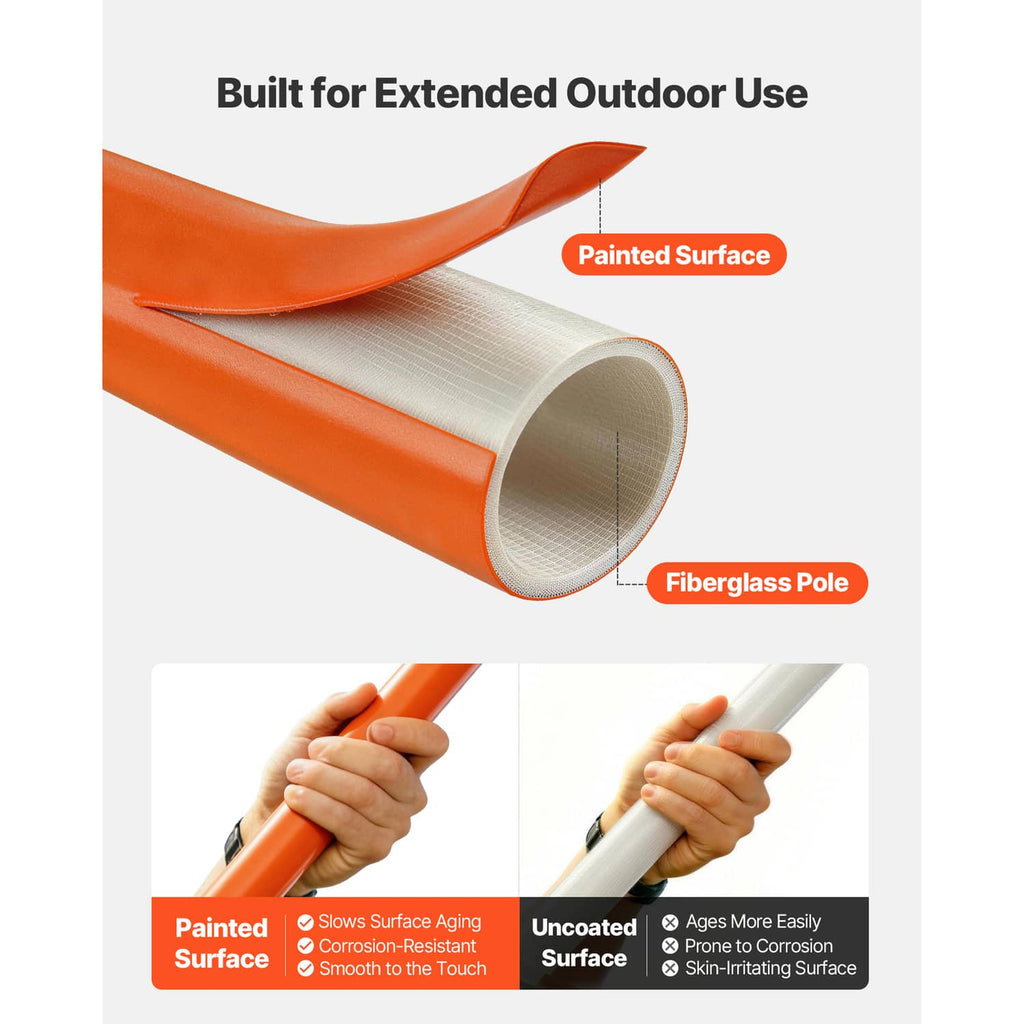 Orange fiberglass pole saw shaft with protective painted finish and open end
