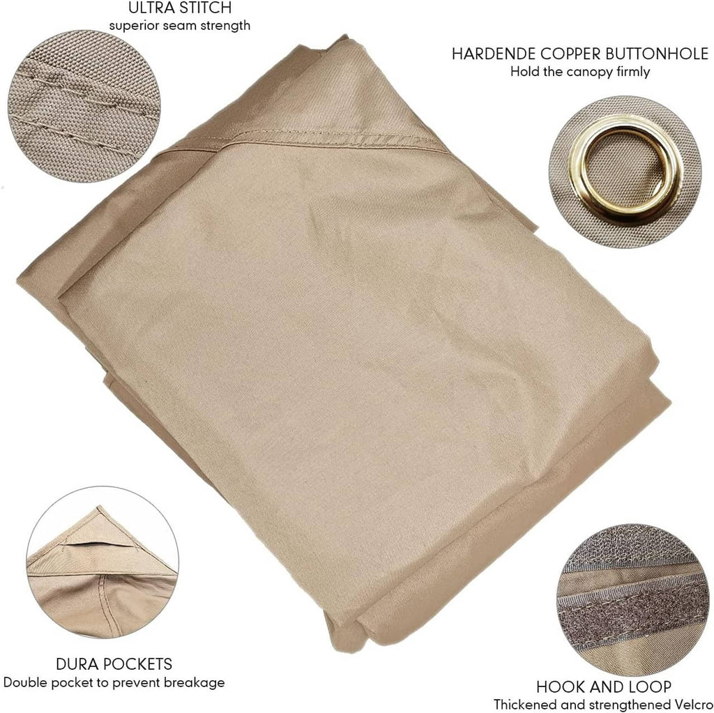 Beige replacement canopy cover, reinforced seams, copper buttonhole and hook-and-loop