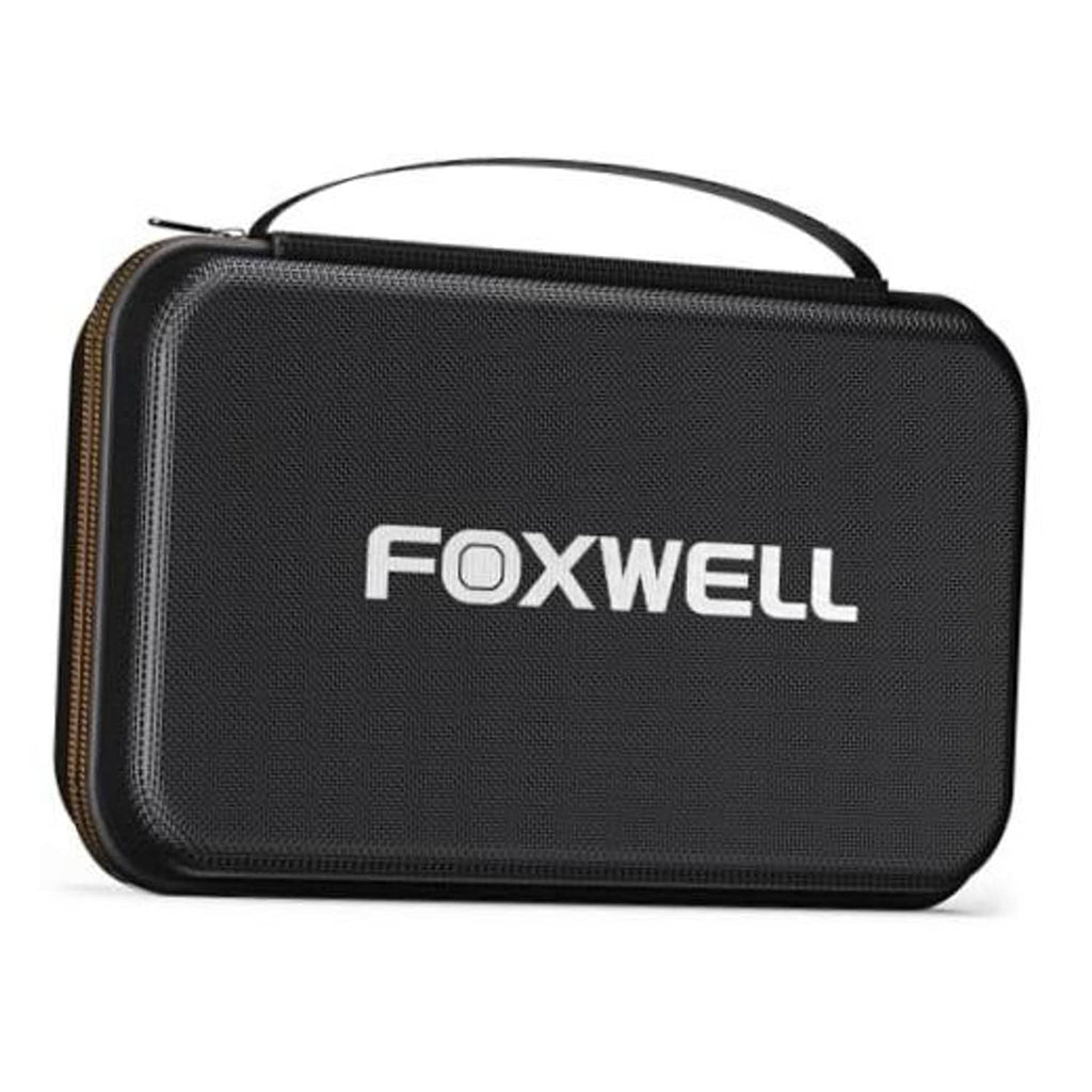 FOXWELL hard-shell carrying case, black textured fabric with carry handle and logo