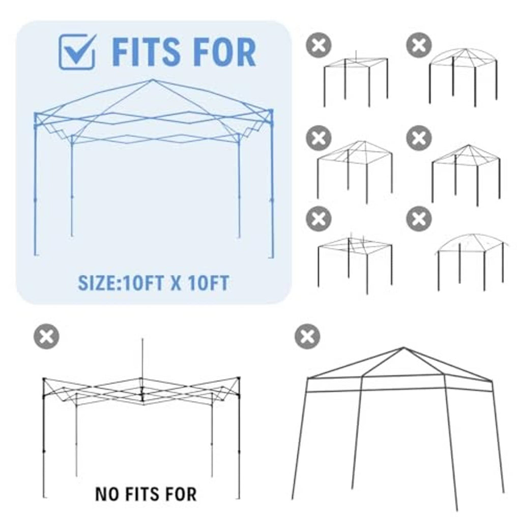 Canopy replacement cover fit diagram for 10x10 straight leg frame size