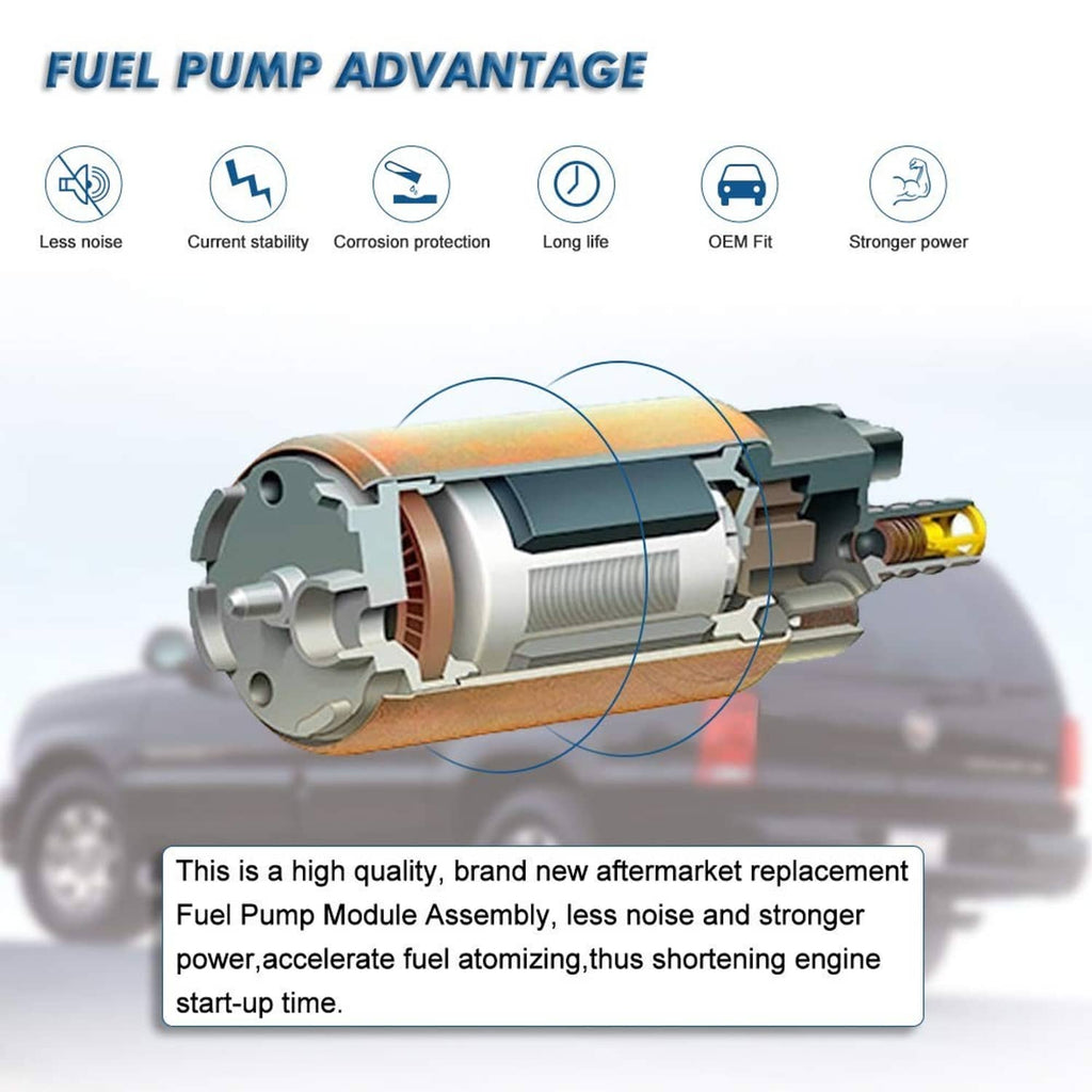 Cutaway fuel pump module showing internal pump cartridge and wiring housing