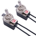 Two SPST toggle switches with red ON/OFF labels and black wire leads