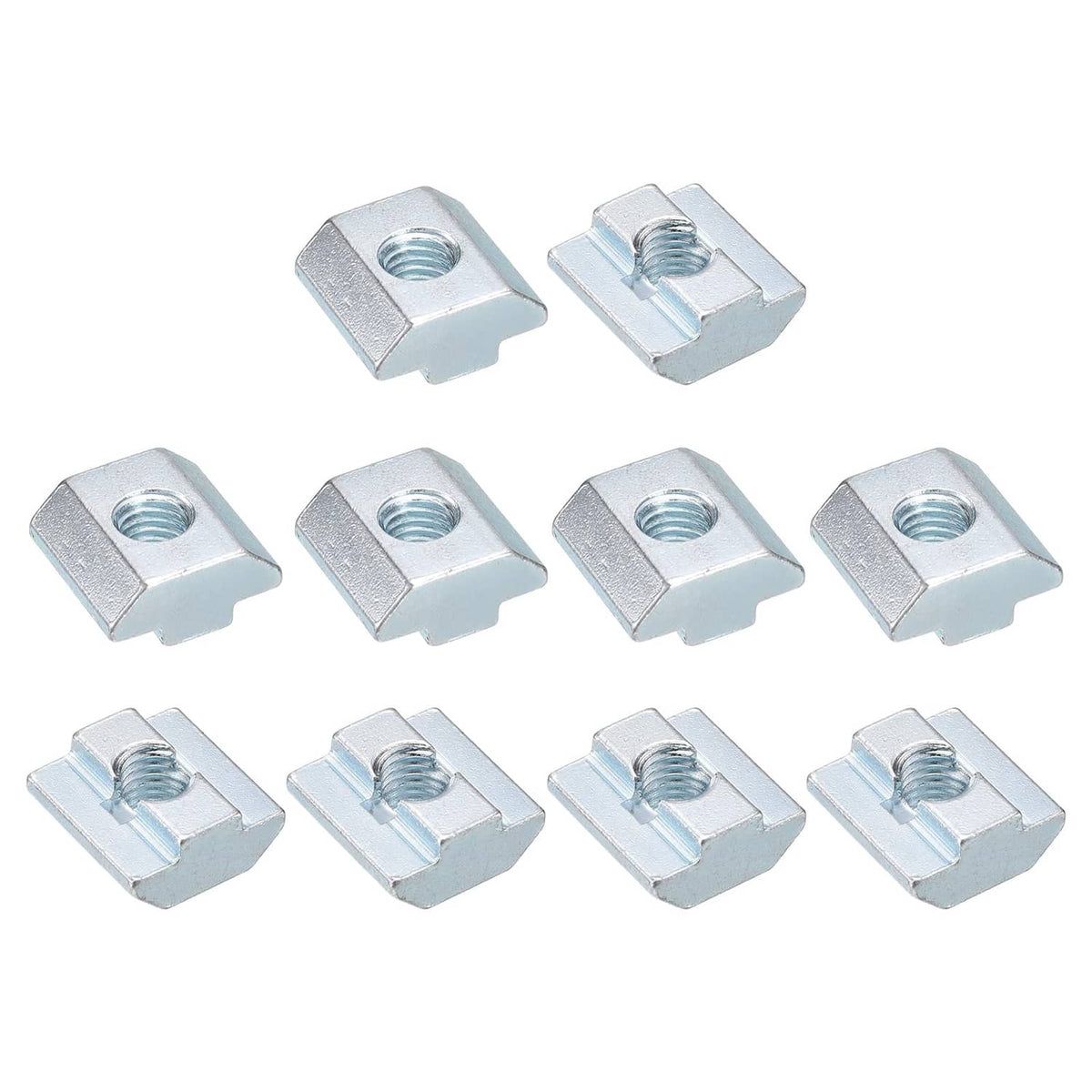 Nickel-plated M8 T-slot nuts, carbon steel, hex T design, 20-pack