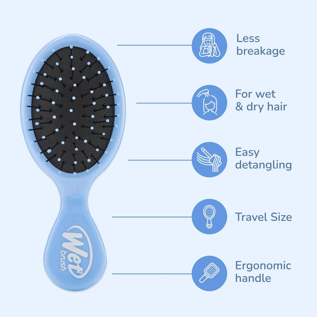 Sky detangling brush with oval head, dark pin bristles, ergonomic light-blue handle