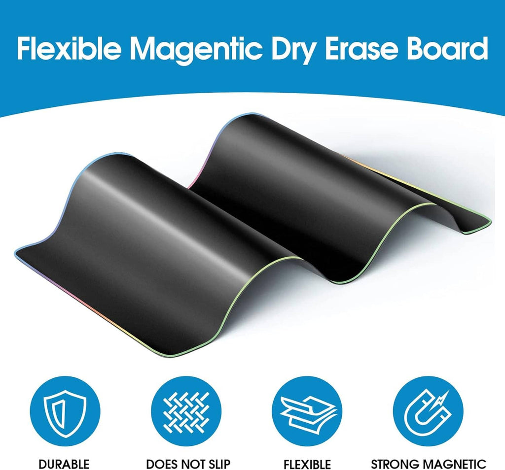 Flexible magnetic dry erase board, curved design for easy fridge use