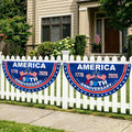 USA 250th anniversary bunting: two blue semicircle banners with America text and stars