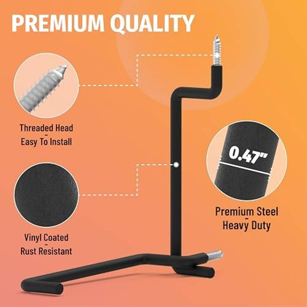 Black screw-in hook with threaded screw tip, vinyl-coated heavy-duty style