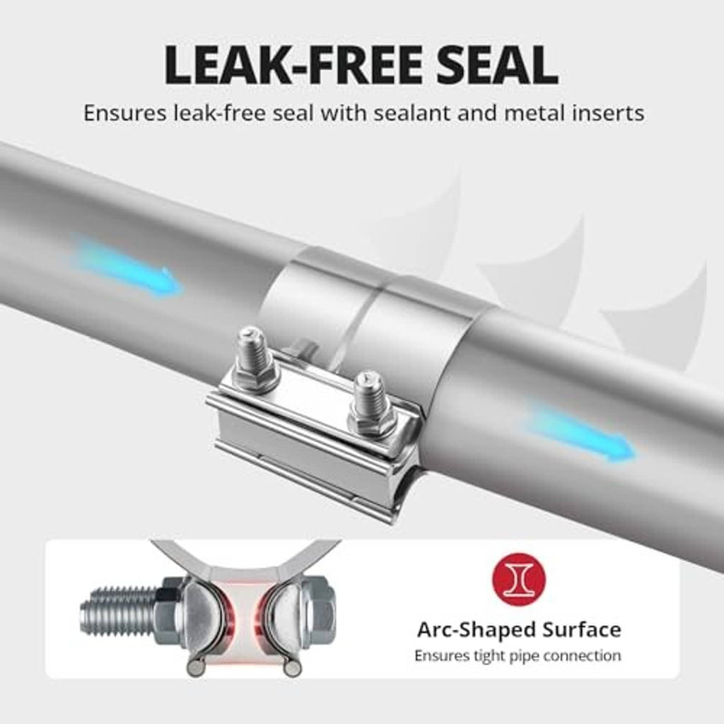Exhaust band clamp with gasketed seal and two tightening bolts