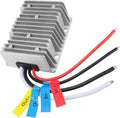 DC step-down power converter regulator with gray heat sink and wire leads