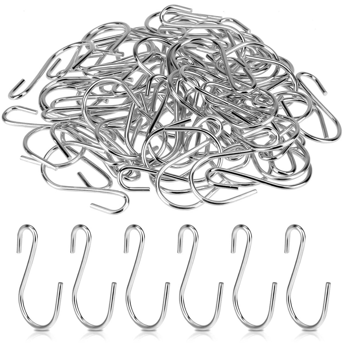 Set of silver U-shaped metal S hooks for hanging, 60-piece pack
