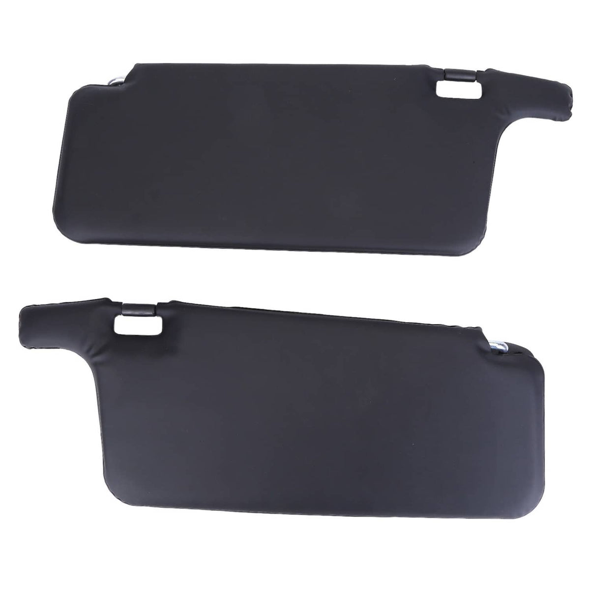 Black car sun visor pair, showing extended visor arms