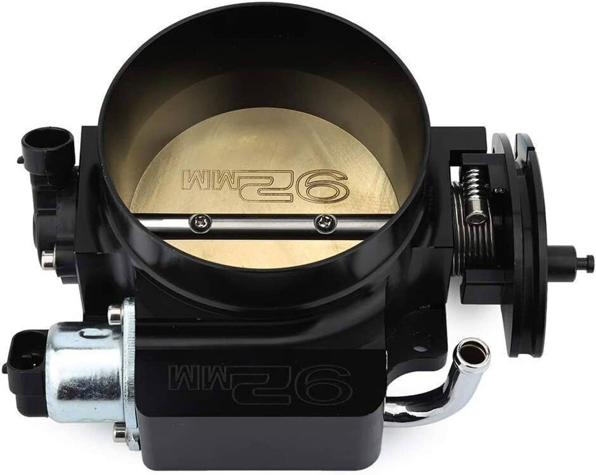92mm throttle body with gold interior bore and sensor connector housing