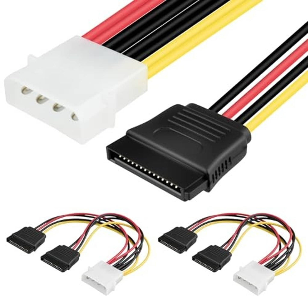 4-pin Molex to dual SATA power adapter cable with black SATA and white Molex ends
