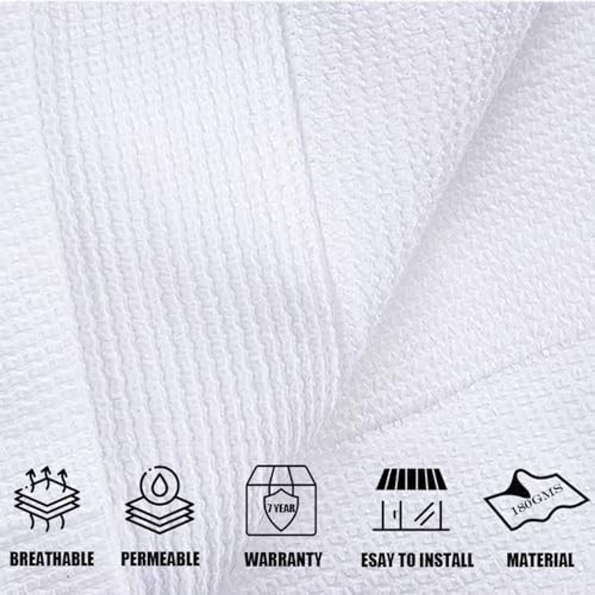 White mesh shade cloth fabric with tight weave pattern, close-up