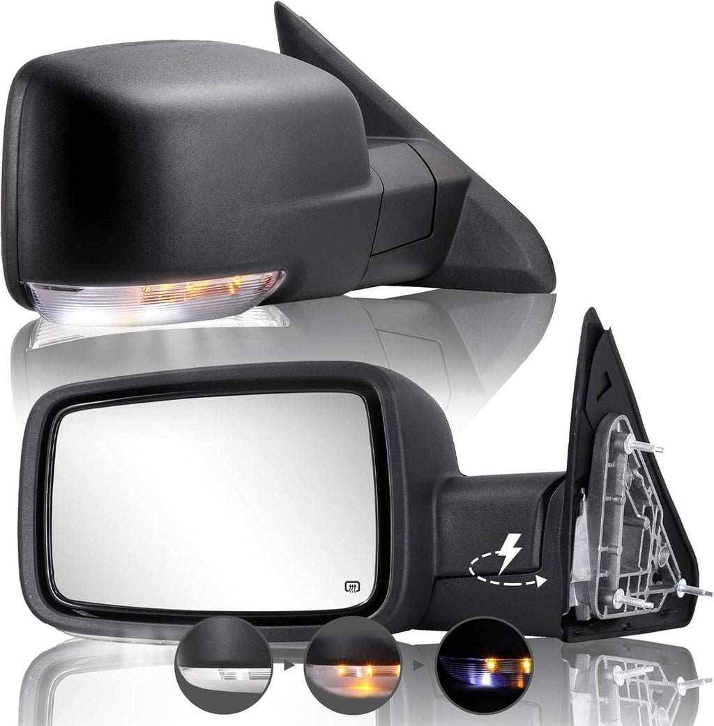 Power-folding side mirror pair with turn signal and puddle light, black housing